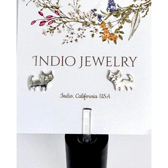 Indio Jewelry Tiny Minimalist Silver Cat Stud Earrings #119 - Picture 4 of 6